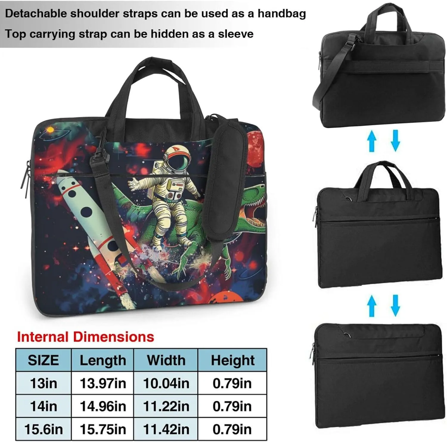 Funny Astronaut Dinosaur Rocket Print Laptop Tote Bag Travel Bag Business Computer Bag Work Bag for Men Women