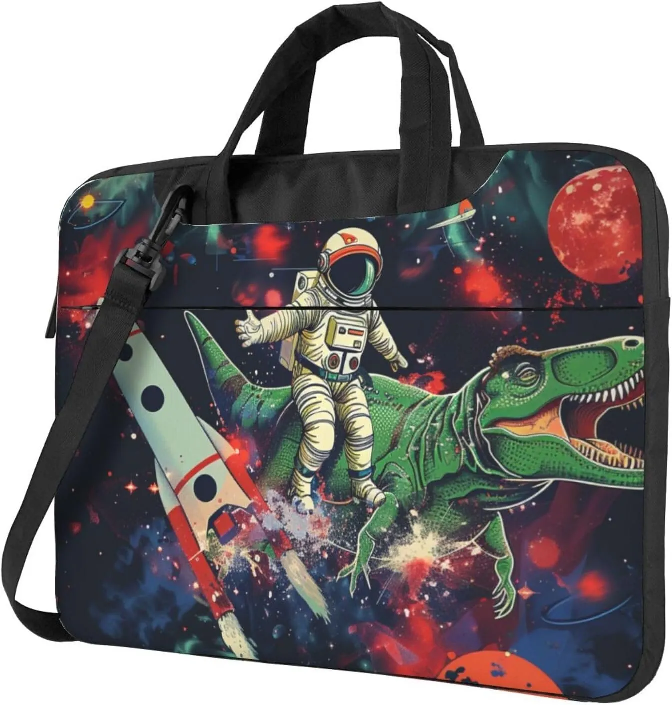 Funny Astronaut Dinosaur Rocket Print Laptop Tote Bag Travel Bag Business Computer Bag Work Bag for Men Women