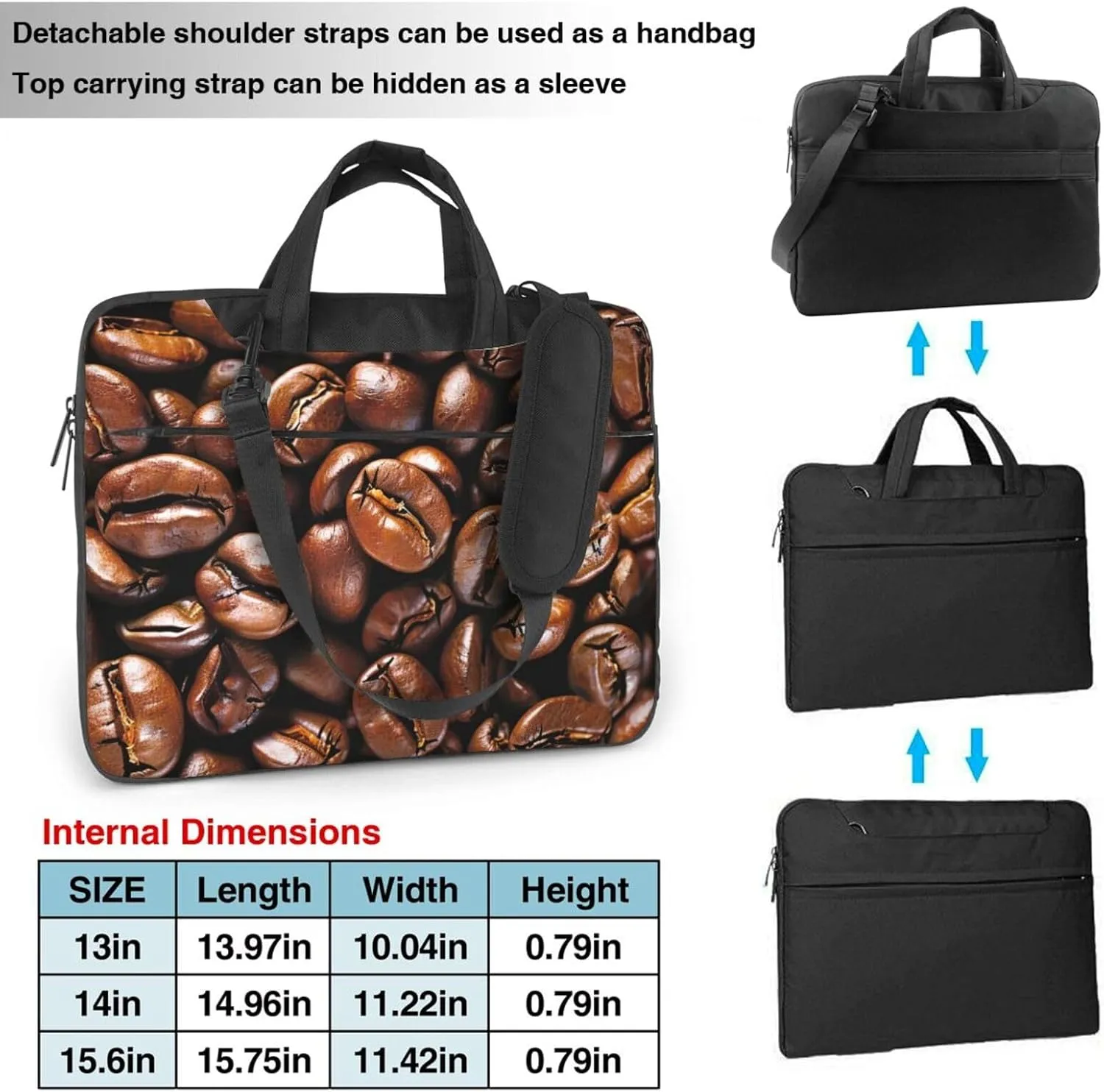Funny Roasted Coffee Beans Printed Laptop Tote Bag Travel Bag Business Computer Bag Work Bag for Men Women