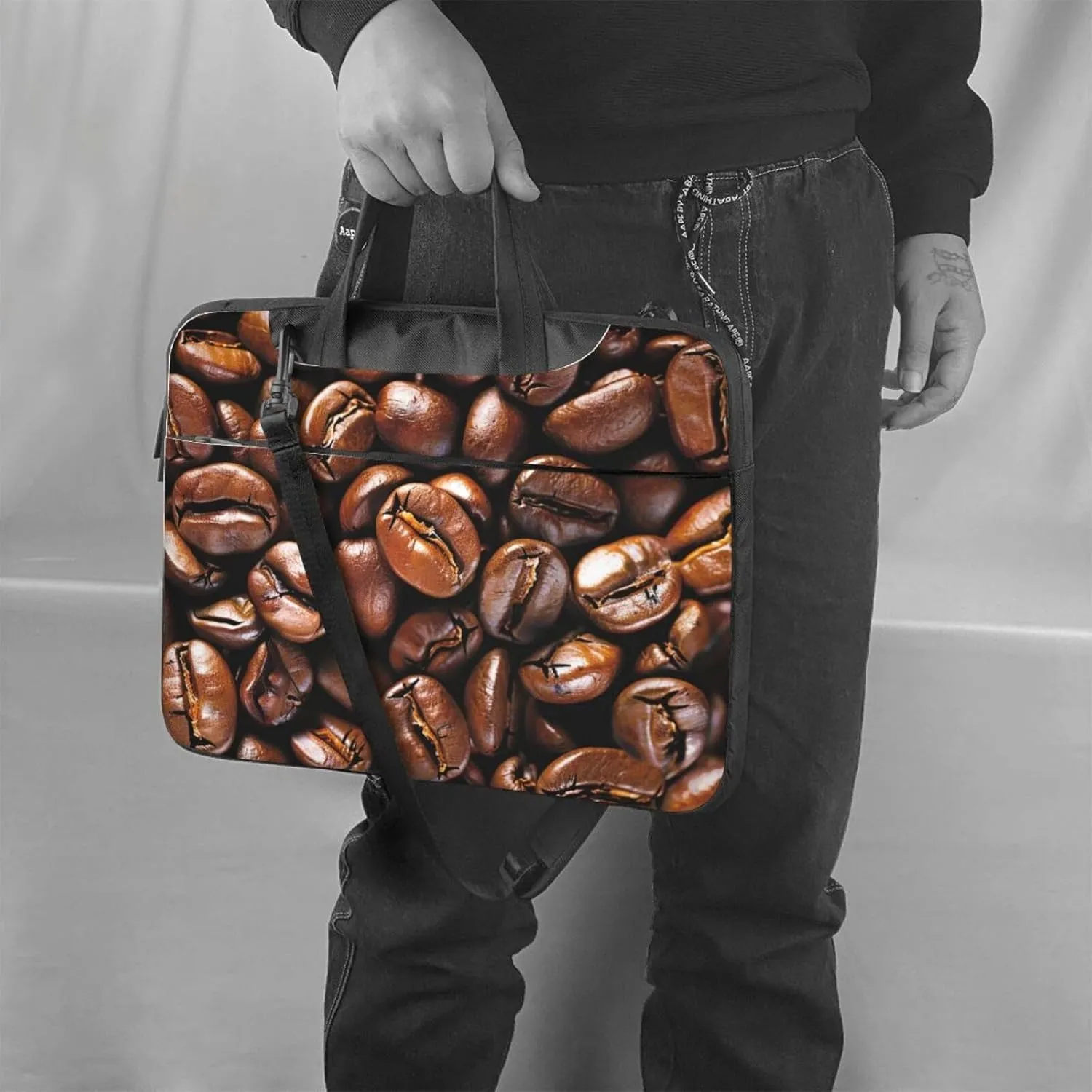 Funny Roasted Coffee Beans Printed Laptop Tote Bag Travel Bag Business Computer Bag Work Bag for Men Women