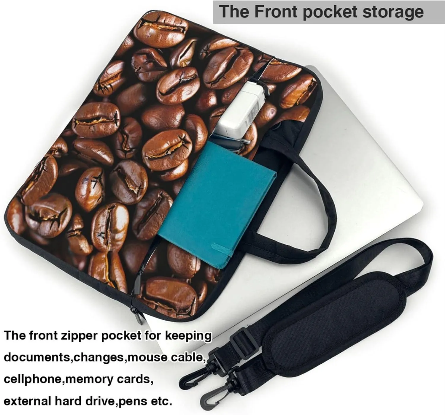 Funny Roasted Coffee Beans Printed Laptop Tote Bag Travel Bag Business Computer Bag Work Bag for Men Women