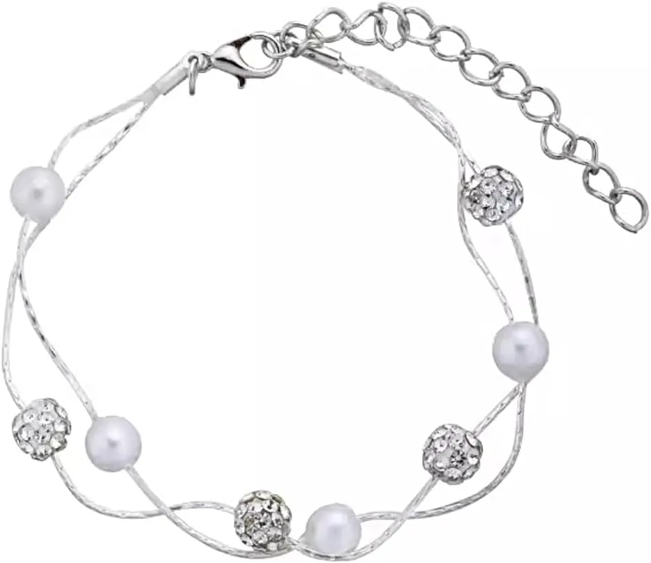 FUTIMELY 14K Gold Layered Pearl Bracelet for Women Bohemia Vintage Adjustable Rhinestone Pearl Bangles Personalized Crystal Pearl Bracelet Wedding Jewelry Gift