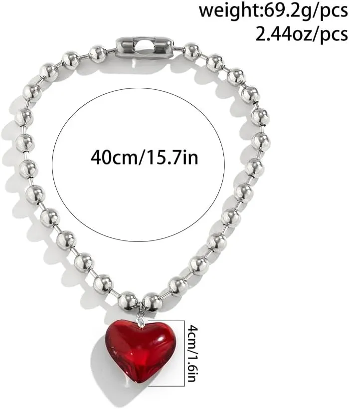 FUTIMELY Puffy Heart Beads Pendant Necklace for Women Chunky Transparent Glass Love Beaded Clavicle Chain Y2k Aesthetic Choker Charm Jewelry Gift Accessories