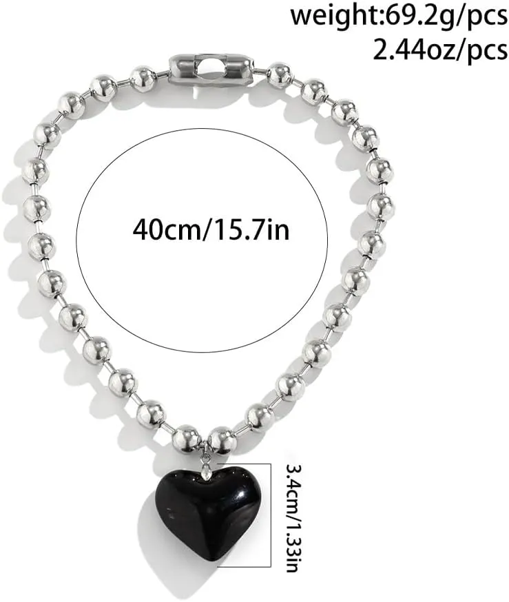 FUTIMELY Puffy Heart Beads Pendant Necklace for Women Chunky Transparent Glass Love Beaded Clavicle Chain Y2k Aesthetic Choker Charm Jewelry Gift Accessories