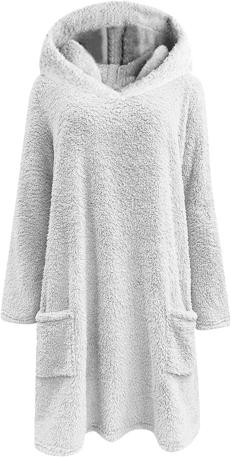 Fuzzy Fleece Hoodies For Women Cozy Warm Sherpa Hooded Pullover Tops Oversized Loose Soft Sweatshirt Loungewear