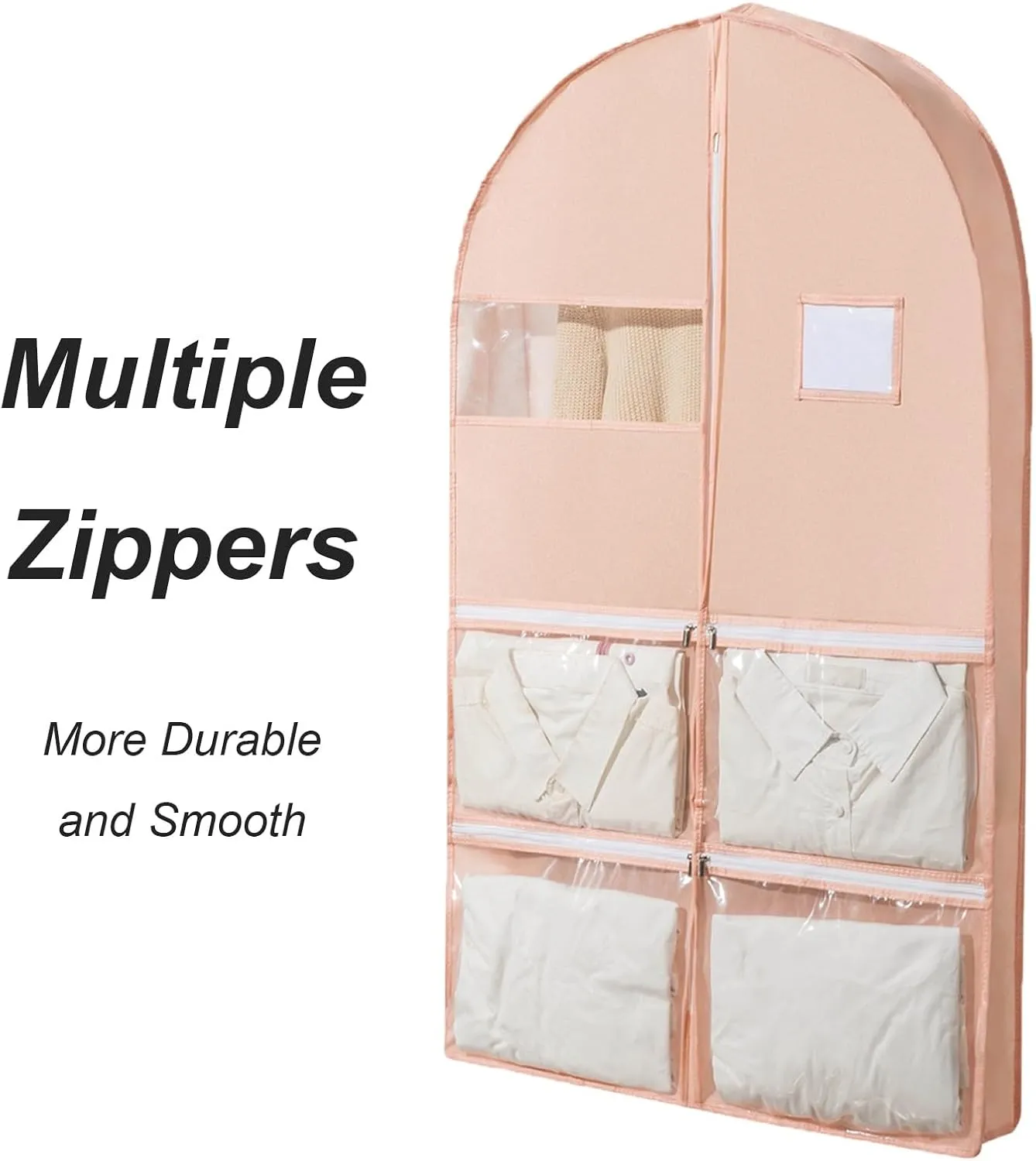 Garment Bags for Hanging Clothes Travel, Non-Woven Suit Bags for Closet Storage Thickened with Pockets and Zipper Fully Enclosed(Pink,60x10x150cm/24x4x59in)