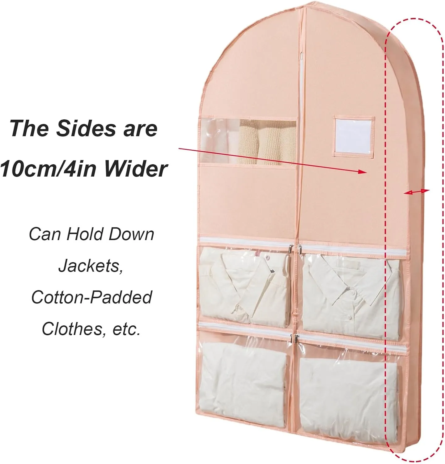 Garment Bags for Hanging Clothes Travel, Non-Woven Suit Bags for Closet Storage Thickened with Pockets and Zipper Fully Enclosed(Pink,60x10x150cm/24x4x59in)
