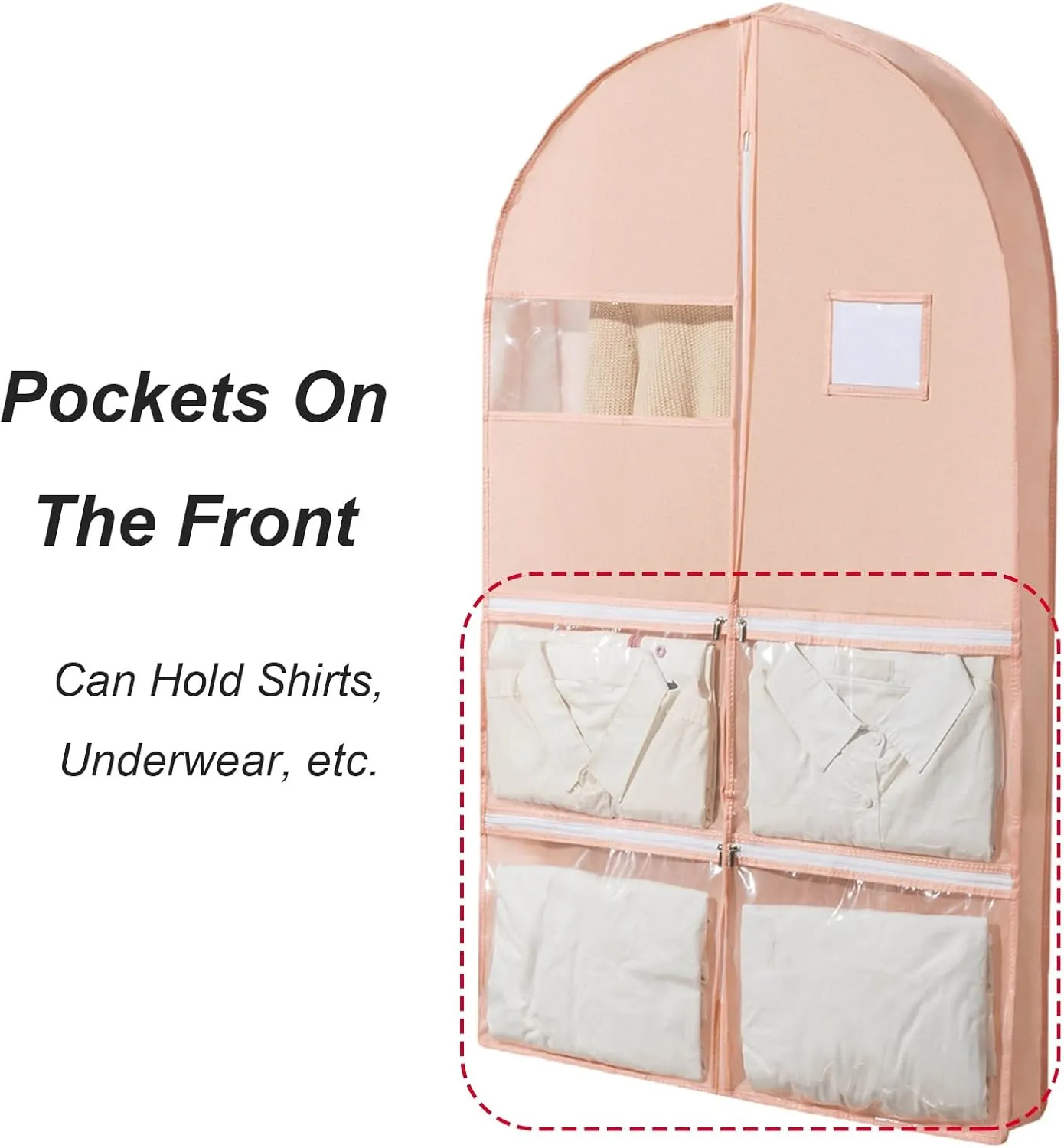 Garment Bags for Hanging Clothes Travel, Non-Woven Suit Bags for Closet Storage Thickened with Pockets and Zipper Fully Enclosed(Pink,60x10x150cm/24x4x59in)