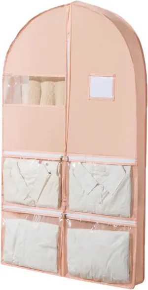 Garment Bags for Hanging Clothes Travel, Non-Woven Suit Bags for Closet Storage Thickened with Pockets and Zipper Fully Enclosed(Pink,60x10x150cm/24x4x59in)