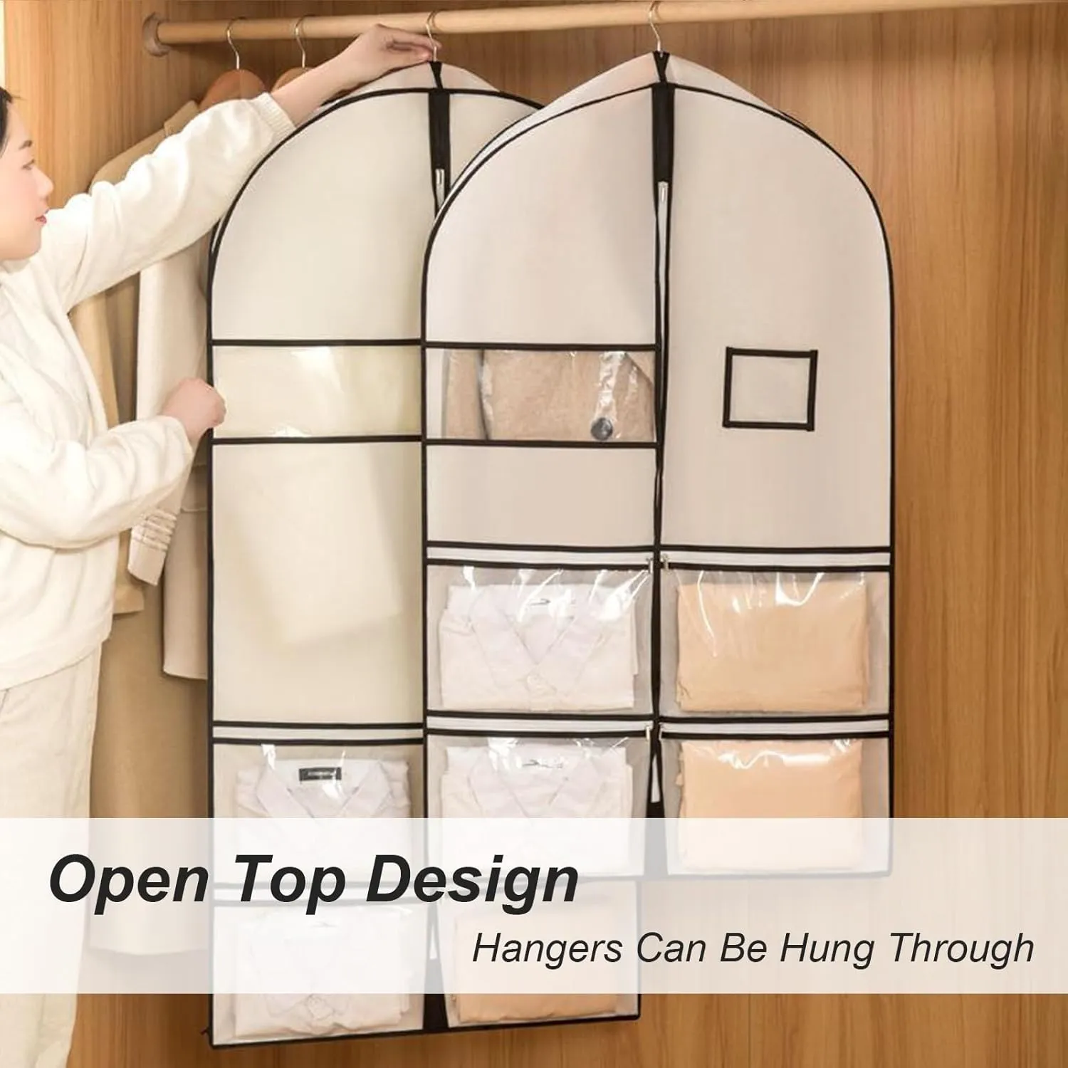 Garment Bags for Hanging Clothes Travel, Non-Woven Suit Bags for Closet Storage Thickened with Pockets and Zipper Fully Enclosed(White,60x10x100cm/24x4x39in)