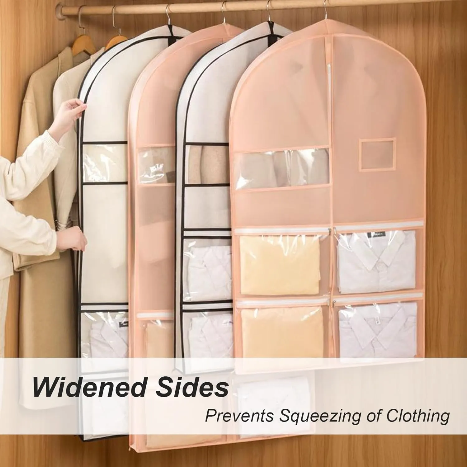 Garment Bags for Hanging Clothes Travel, Non-Woven Suit Bags for Closet Storage Thickened with Pockets and Zipper Fully Enclosed(White,60x10x100cm/24x4x39in)