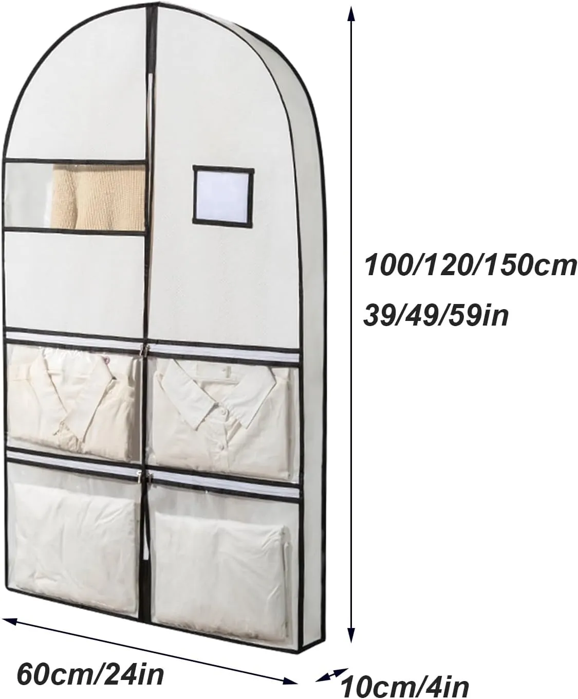 Garment Bags for Hanging Clothes Travel, Non-Woven Suit Bags for Closet Storage Thickened with Pockets and Zipper Fully Enclosed(White,60x10x100cm/24x4x39in)
