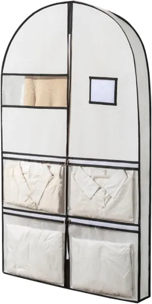 Garment Bags for Hanging Clothes Travel, Non-Woven Suit Bags for Closet Storage Thickened with Pockets and Zipper Fully Enclosed(White,60x10x100cm/24x4x39in)