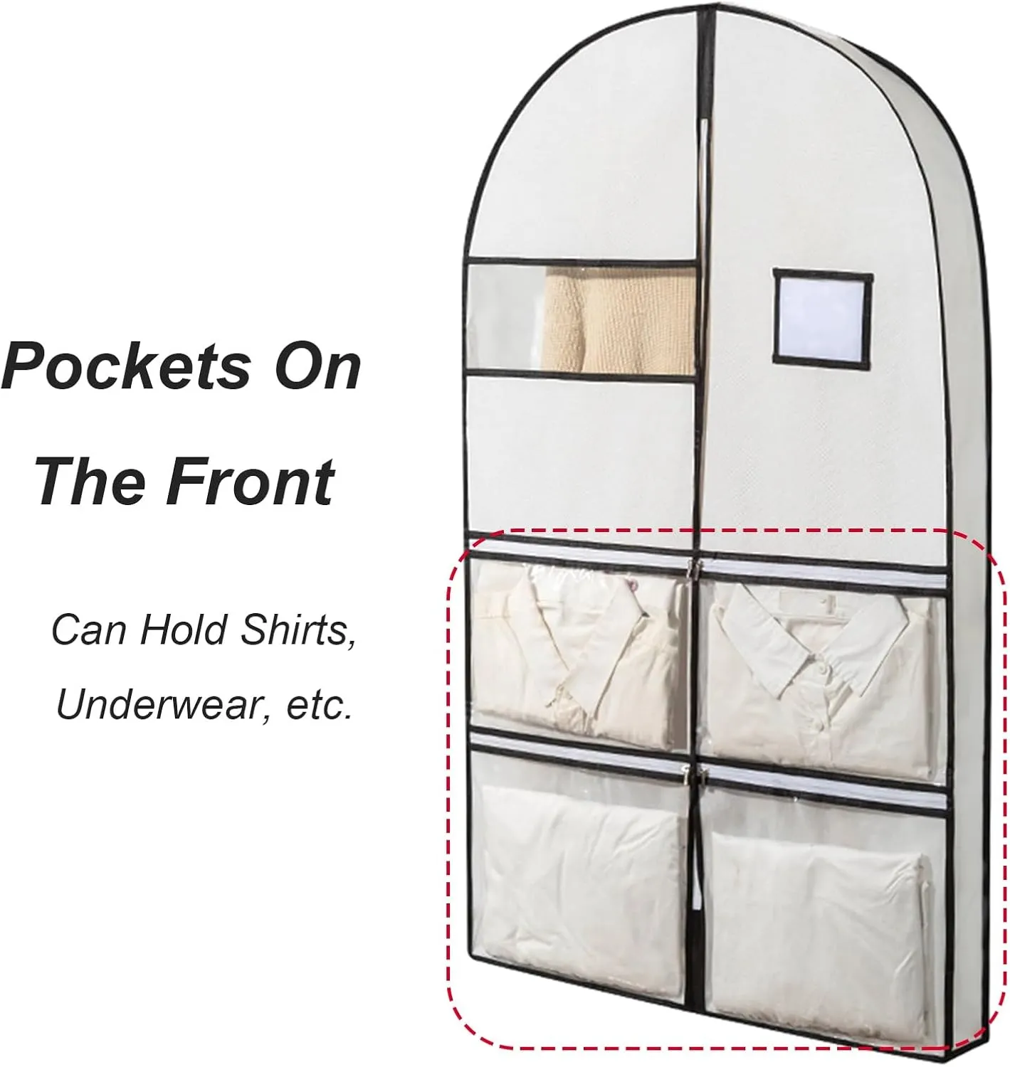Garment Bags for Hanging Clothes Travel, Non-Woven Suit Bags for Closet Storage Thickened with Pockets and Zipper Fully Enclosed(White,60x10x100cm/24x4x39in)