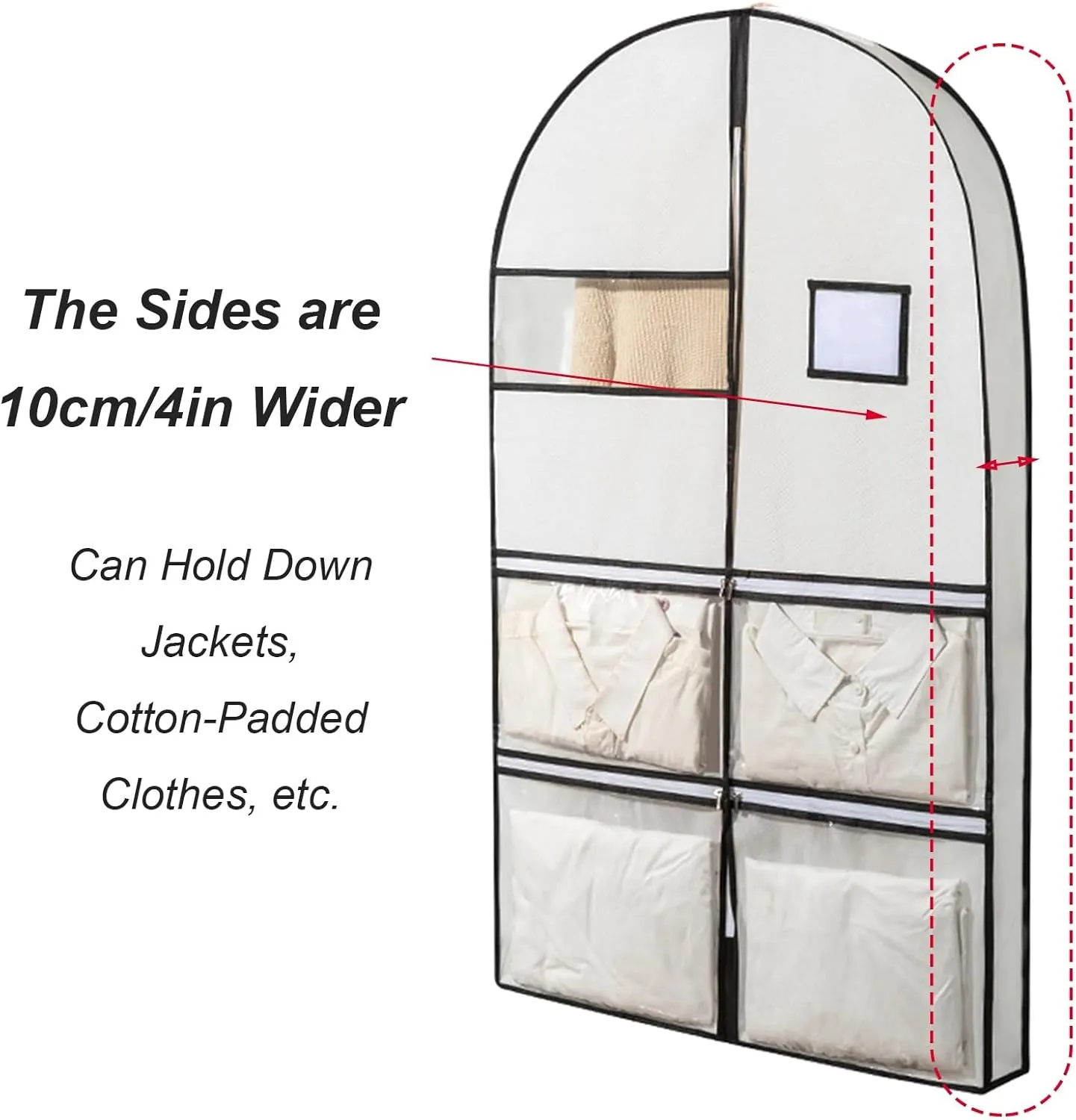 Garment Bags for Hanging Clothes Travel, Non-Woven Suit Bags for Closet Storage Thickened with Pockets and Zipper Fully Enclosed(White,60x10x100cm/24x4x39in)