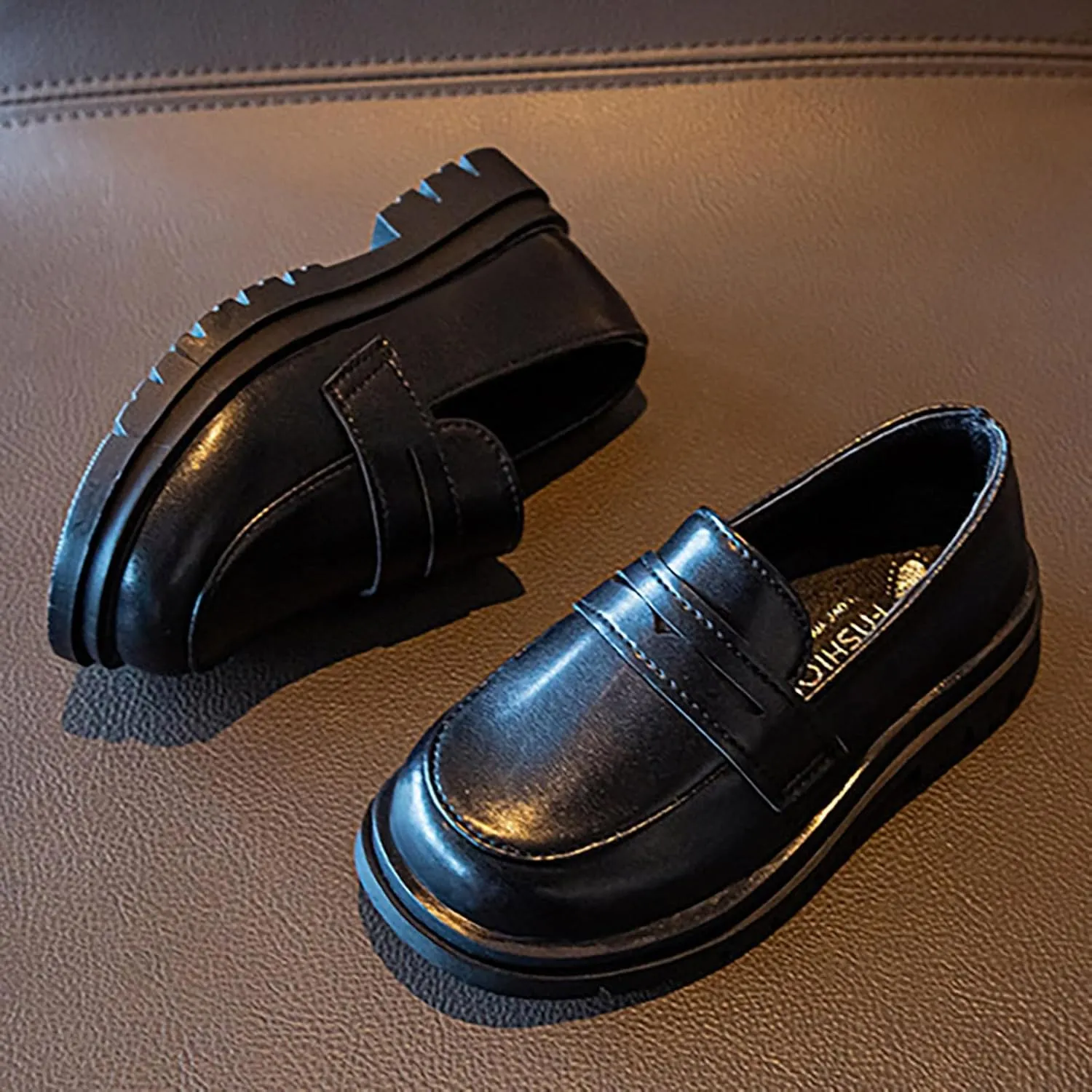 Generic Girls Platform Loafers Solid Color Slip on Leather Shoes School Unform Dress Shoes Non Slip Comfortable Shoes