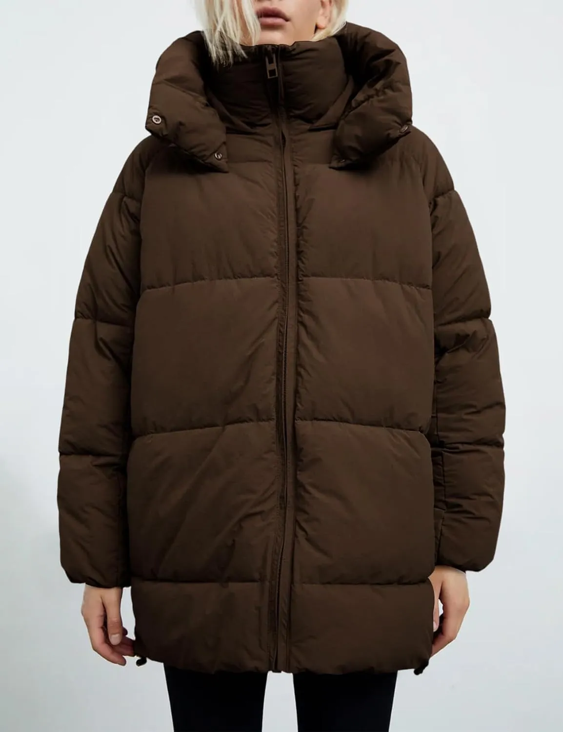 Gihuo Womens Quilted Puffer Coat Hoodie Winter Oversized Mid-Length Padded Down Jacket Warm Heavyweight Bubble Outerwear