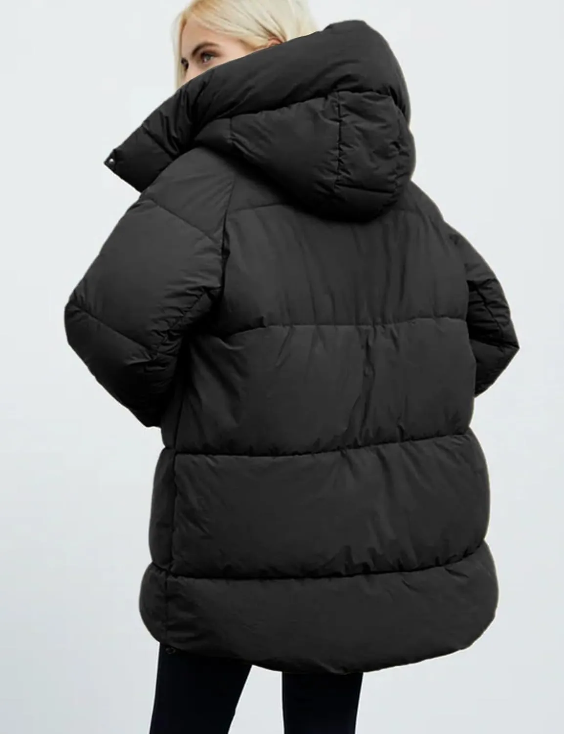 Gihuo Womens Quilted Puffer Coat Hoodie Winter Oversized Mid-Length Padded Down Jacket Warm Heavyweight Bubble Outerwear