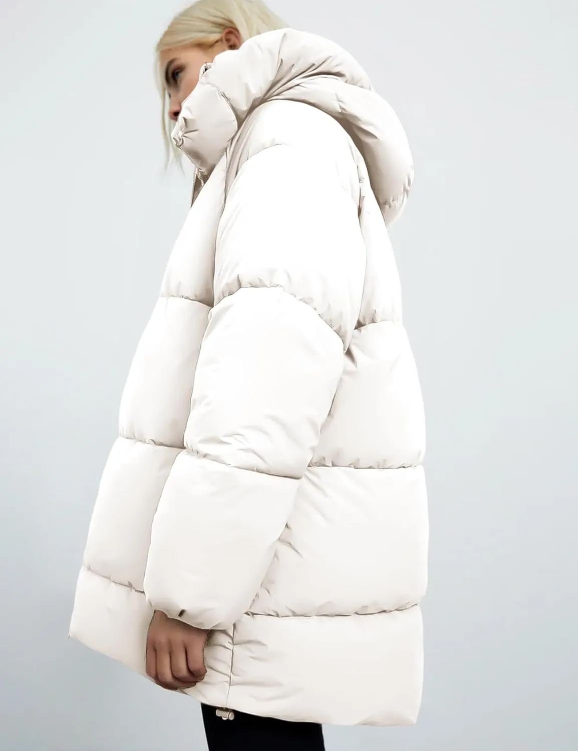Gihuo Womens Quilted Puffer Coat Hoodie Winter Oversized Mid-Length Padded Down Jacket Warm Heavyweight Bubble Outerwear