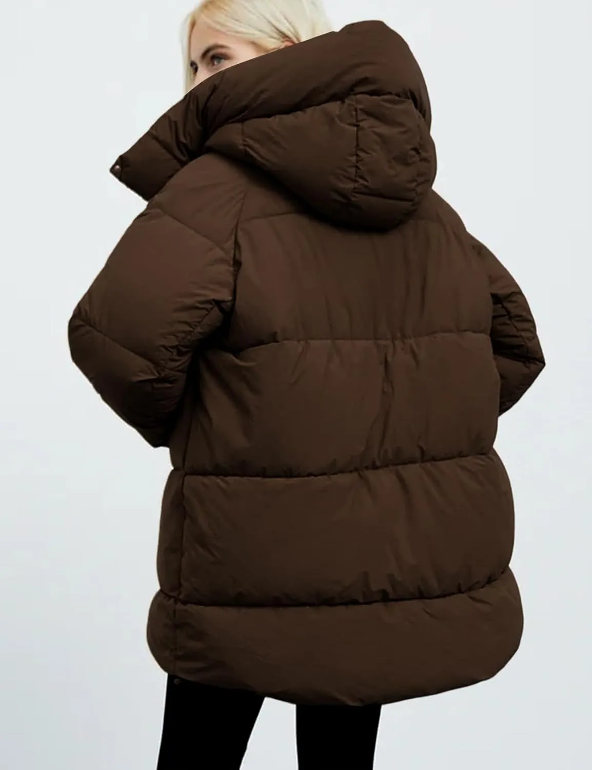 Gihuo Womens Quilted Puffer Coat Hoodie Winter Oversized Mid-Length Padded Down Jacket Warm Heavyweight Bubble Outerwear