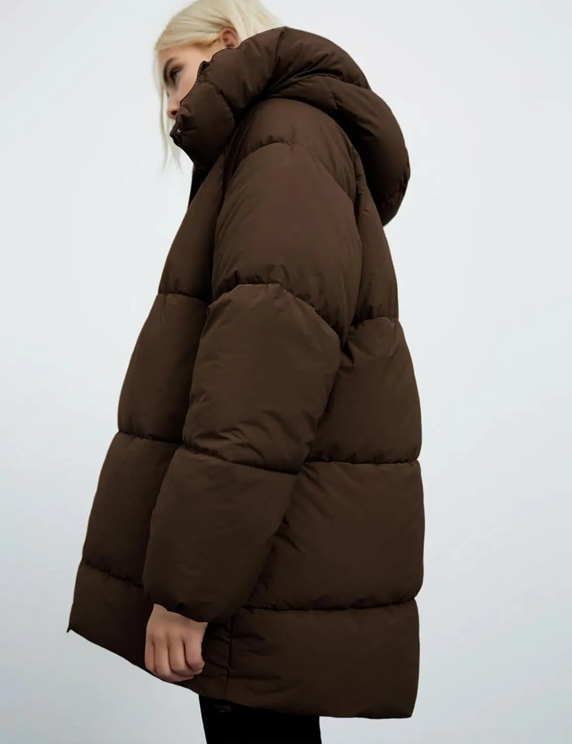 Gihuo Womens Quilted Puffer Coat Hoodie Winter Oversized Mid-Length Padded Down Jacket Warm Heavyweight Bubble Outerwear