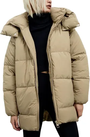 Gihuo Womens Quilted Puffer Coat Hoodie Winter Oversized Mid-Length Padded Down Jacket Warm Heavyweight Bubble Outerwear