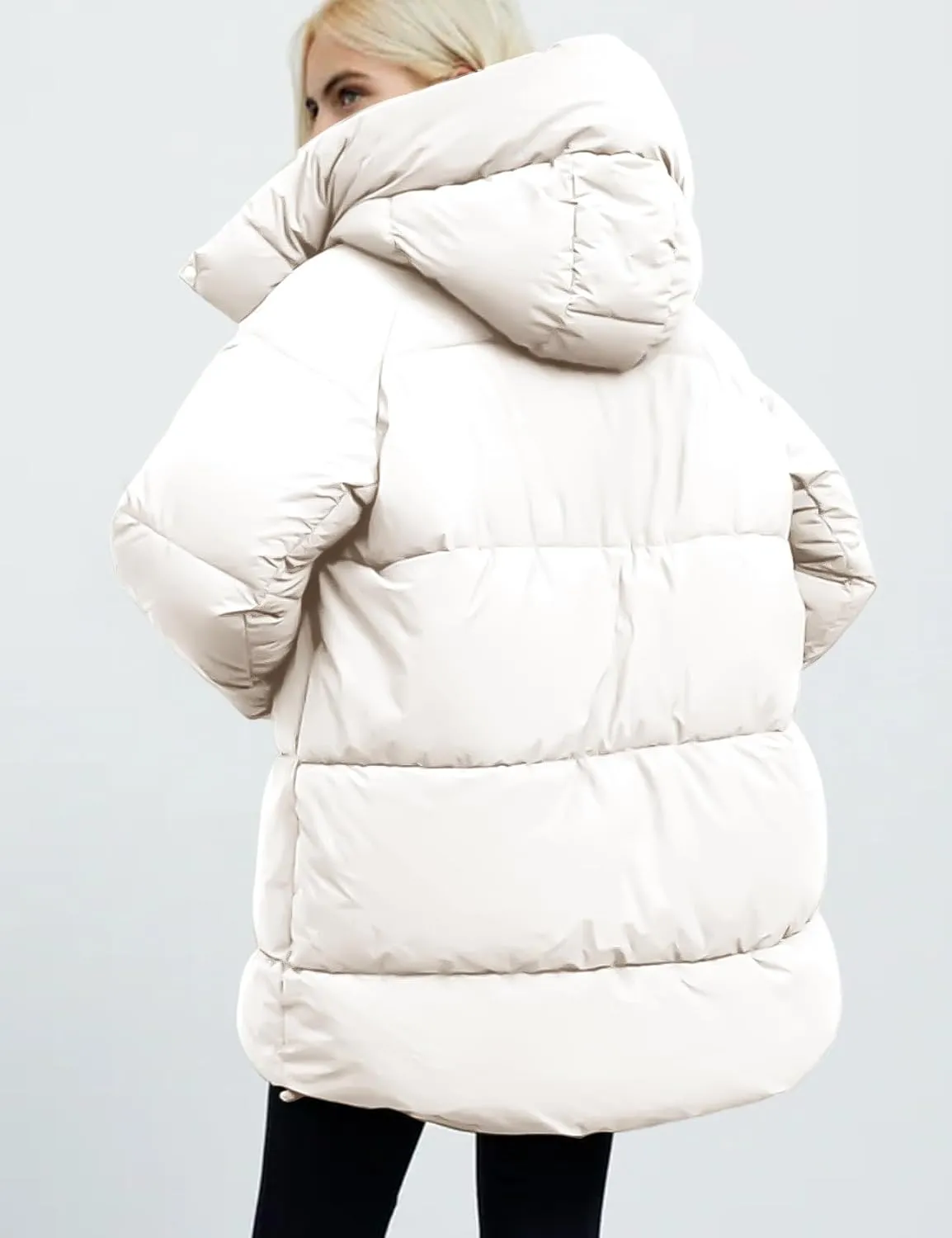 Gihuo Womens Quilted Puffer Coat Hoodie Winter Oversized Mid-Length Padded Down Jacket Warm Heavyweight Bubble Outerwear