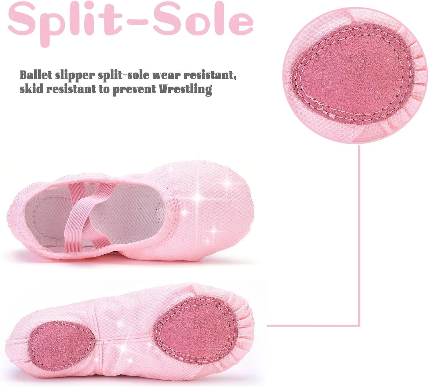 Girls Ballet Shoes Glitter Split-Sole Dance Slippers Toddler Kid Practice Shoes Flats Soft Lightweight with Elastic Laces for Performance Gymnastics Yoga