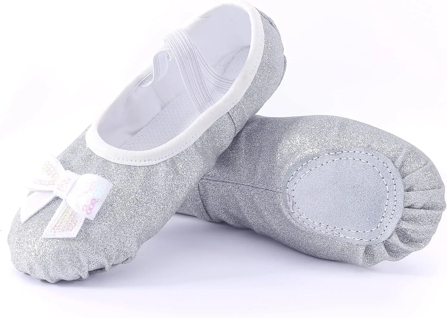 Girls Ballet Shoes Glitter Split-Sole Dance Slippers Toddler Kid Practice Shoes Flats Soft Lightweight with Elastic Laces for Performance Gymnastics Yoga