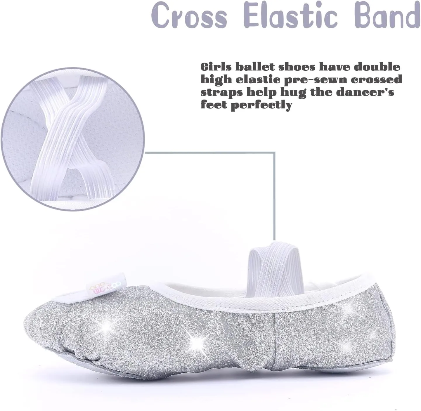 Girls Ballet Shoes Glitter Split-Sole Dance Slippers Toddler Kid Practice Shoes Flats Soft Lightweight with Elastic Laces for Performance Gymnastics Yoga