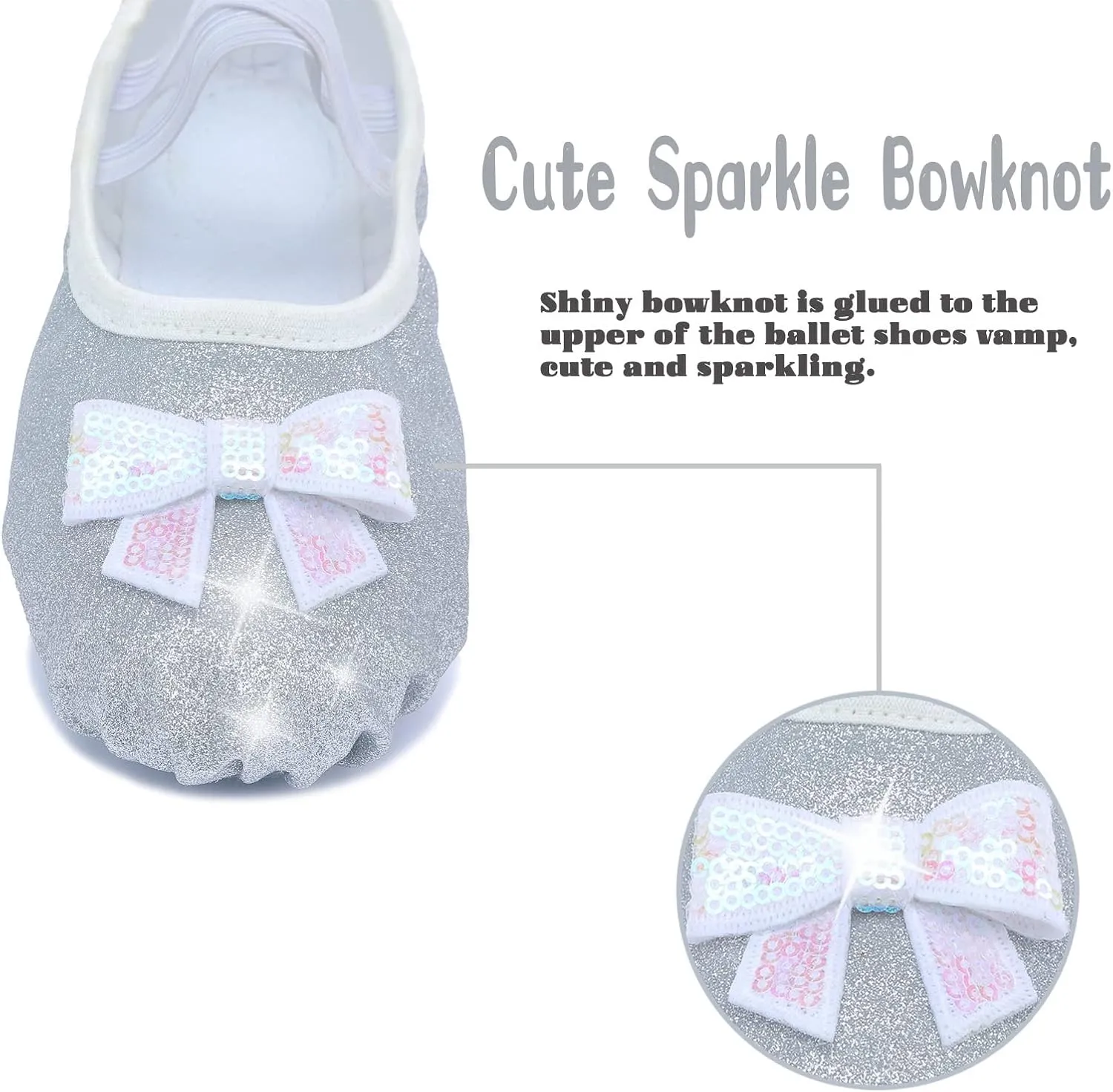 Girls Ballet Shoes Glitter Split-Sole Dance Slippers Toddler Kid Practice Shoes Flats Soft Lightweight with Elastic Laces for Performance Gymnastics Yoga