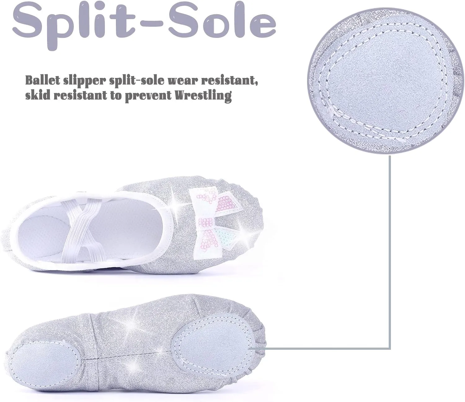 Girls Ballet Shoes Glitter Split-Sole Dance Slippers Toddler Kid Practice Shoes Flats Soft Lightweight with Elastic Laces for Performance Gymnastics Yoga