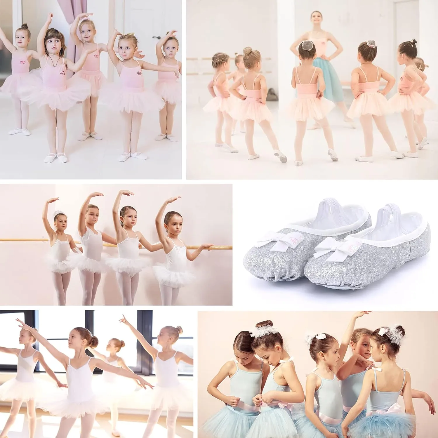 Girls Ballet Shoes Glitter Split-Sole Dance Slippers Toddler Kid Practice Shoes Flats Soft Lightweight with Elastic Laces for Performance Gymnastics Yoga