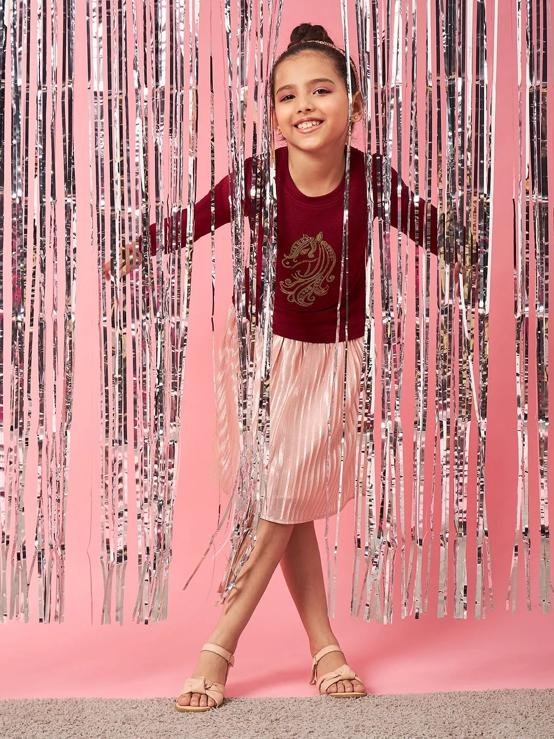 Girls Embellished Pleated A-Line Dress
