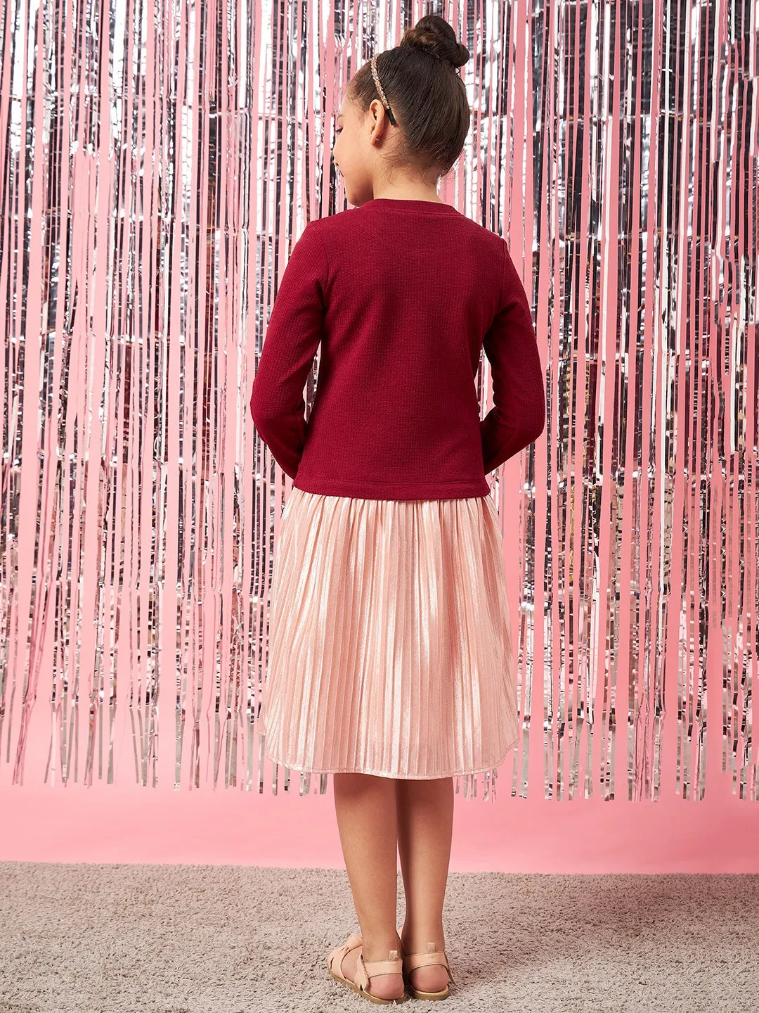 Girls Embellished Pleated A-Line Dress