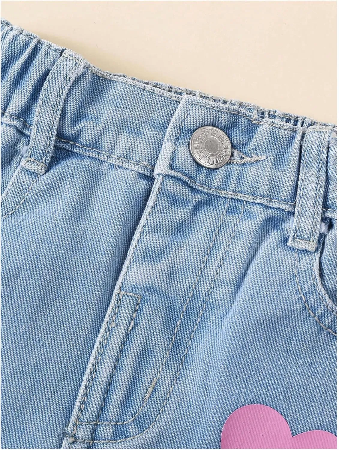 Girl's Heart Pattern High Waist A Line Skirt Casual Regular Fit Short Denim Skirts