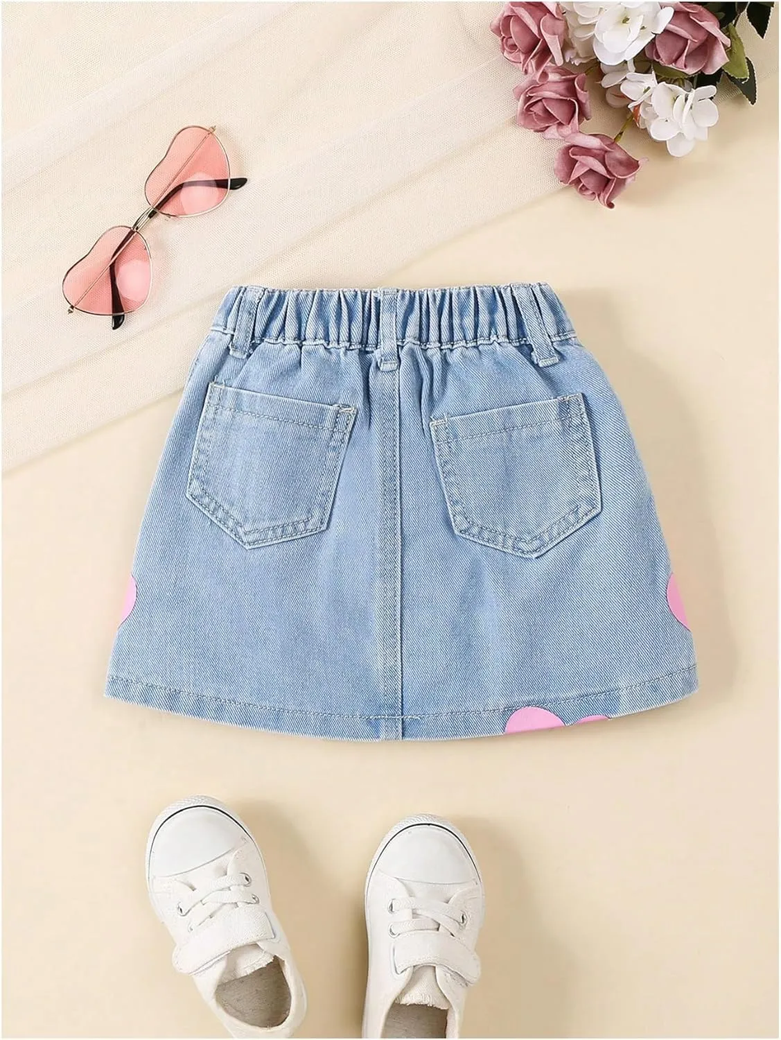 Girl's Heart Pattern High Waist A Line Skirt Casual Regular Fit Short Denim Skirts