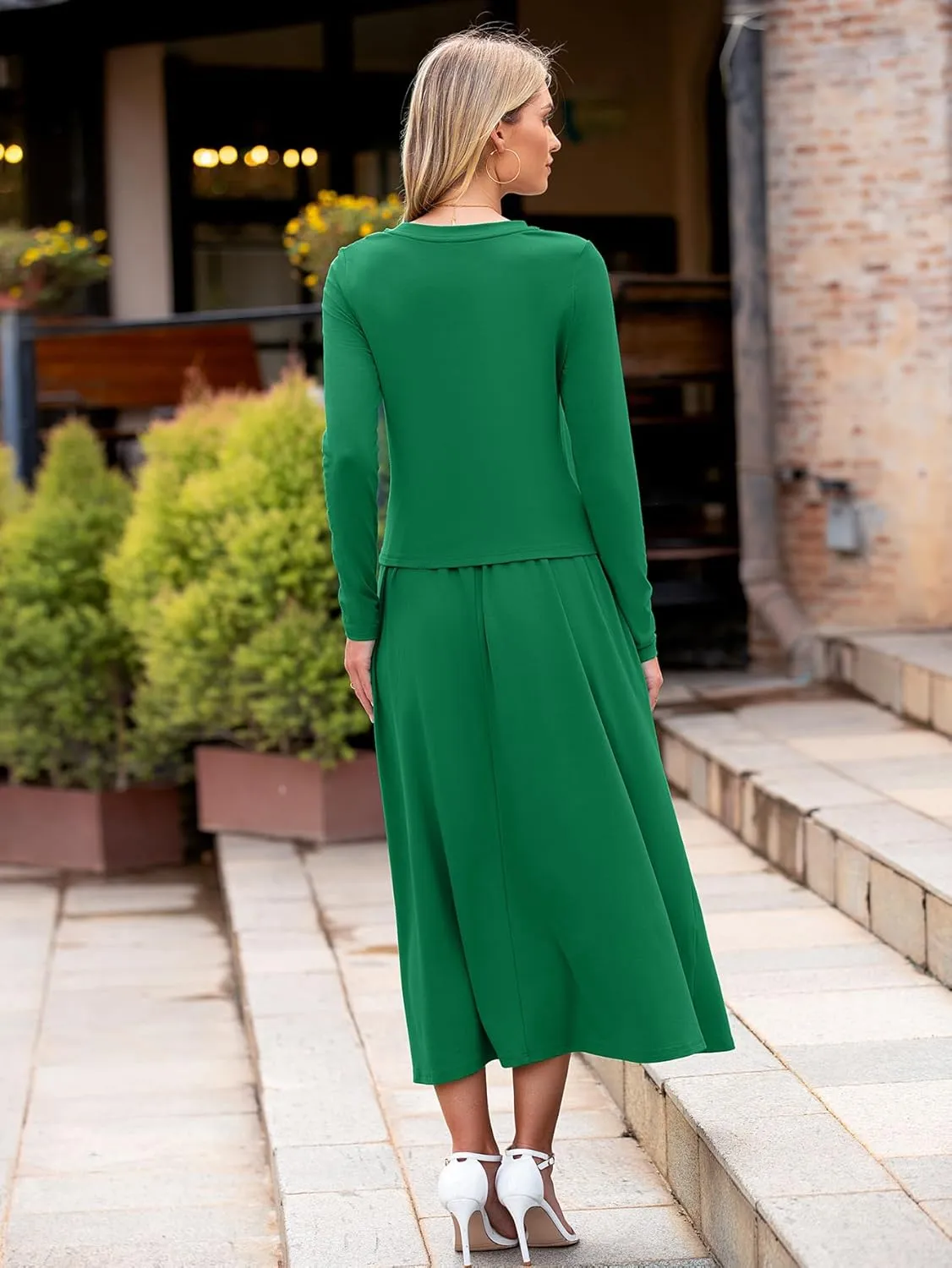 Glamaker Women's 2 Piece Skirt Sets Long Sleeve Casual Outfits Top Maxi Skirt Knit Dresses Matching Sets with Pockets