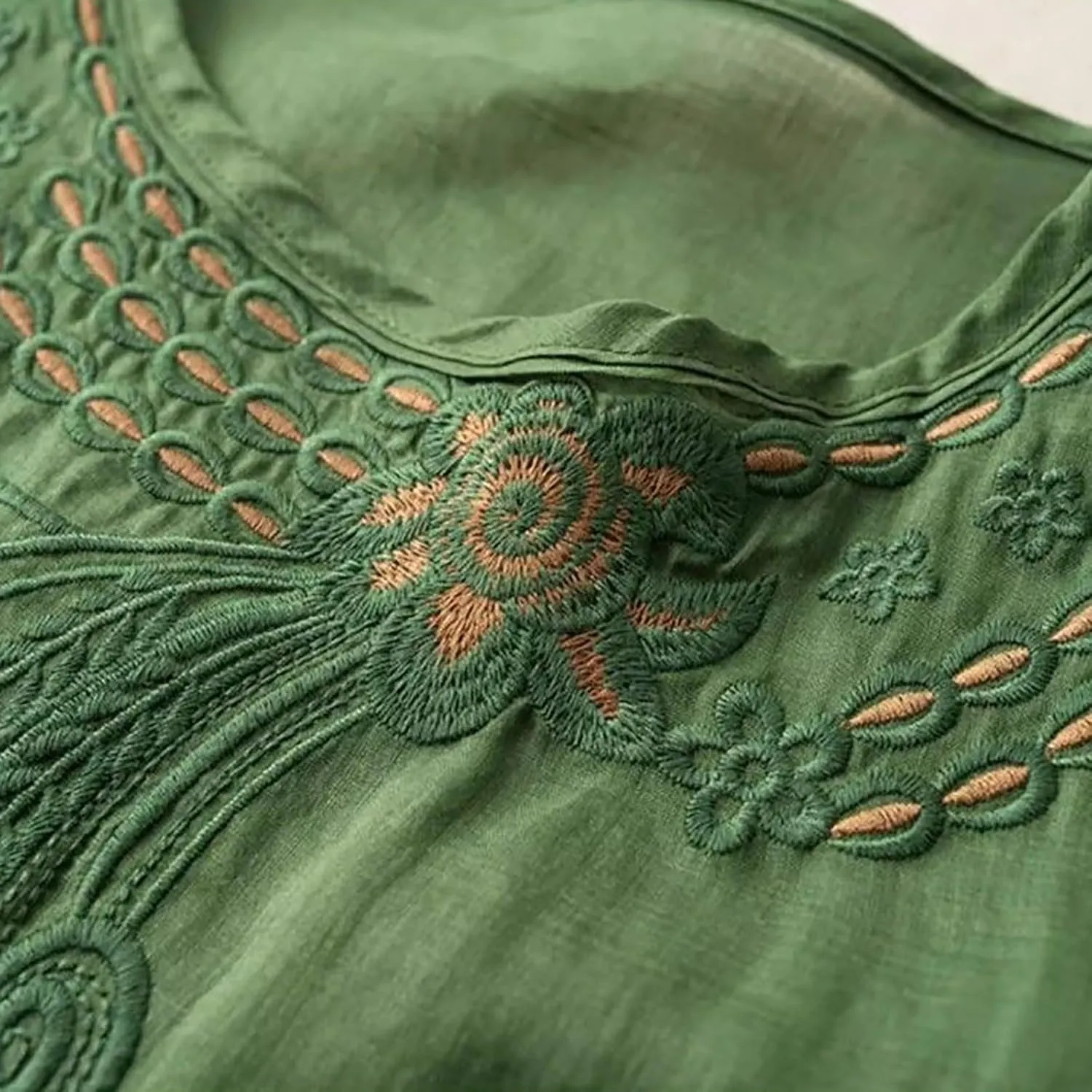 GOKKILRW Womens Floral Embroidered Tops Cotton Linen Shirts Boho Ethnic Style Peasant Blouses 3/4 Sleeve V Neck Gauze Tshirts
