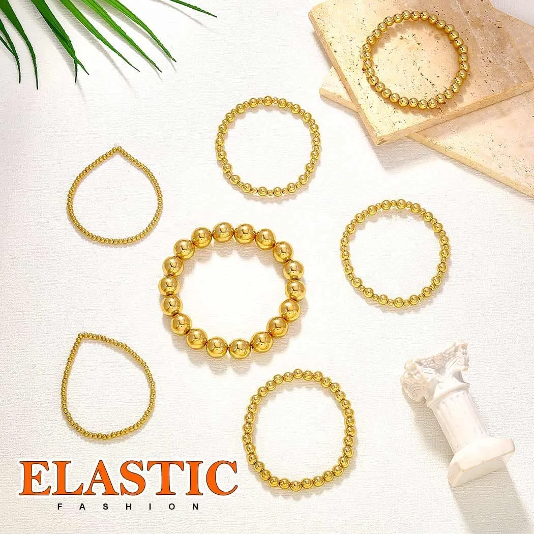 Gold Beaded Bracelets Stackable Stretch Beads Bracelet Set Boho Layered Bangle for Women(7PCS)