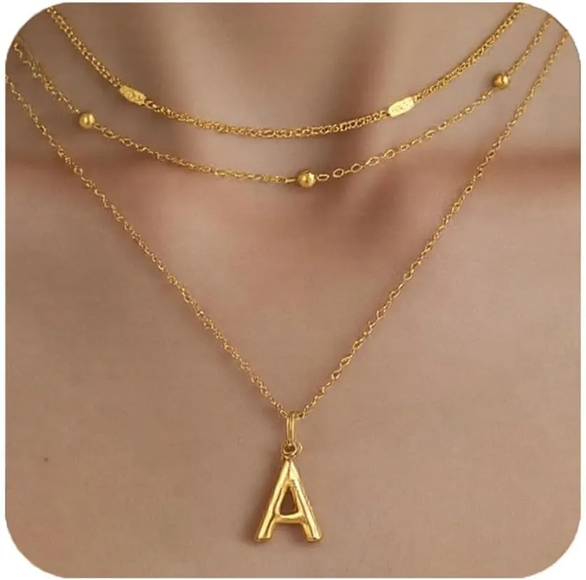 Gold Initial Necklaces for Women,18K Gold Plated Layered Initial Necklace Gold Letter Choker Necklace Trendy Stuff Personalized Gifts for Women