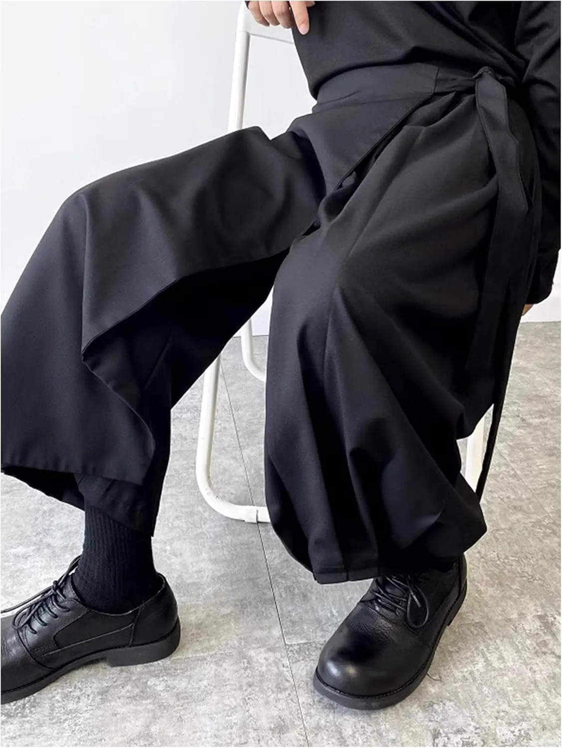 GORGLITTER Men's Pleated Wide Leg Fashion Pants Elastic Waist Designer Tie Side Wrap Trousers