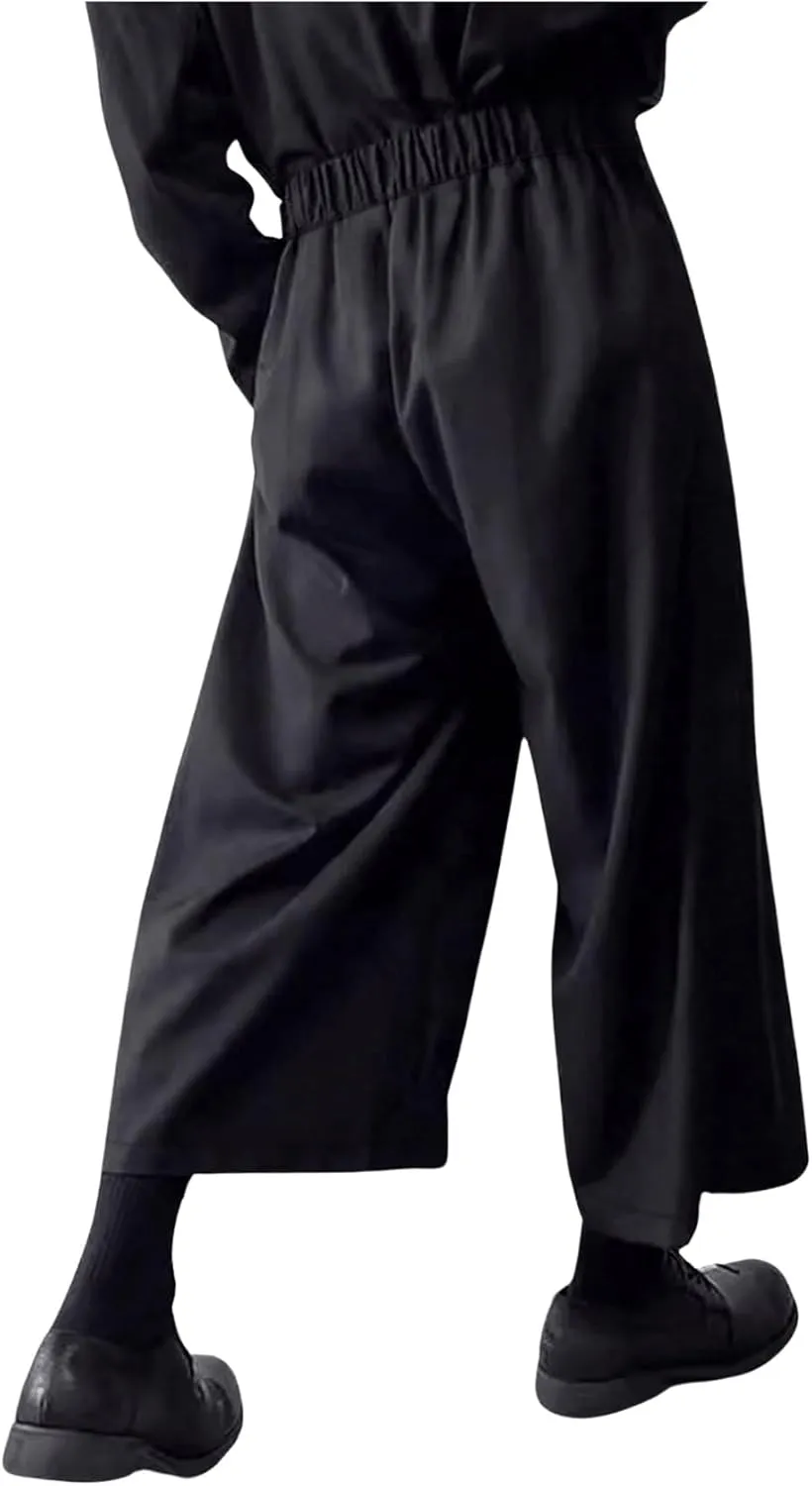 GORGLITTER Men's Pleated Wide Leg Fashion Pants Elastic Waist Designer Tie Side Wrap Trousers