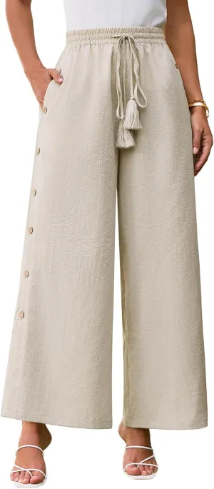GRACE KARIN Women's Summer Wide Leg Pants High Waisted Palazzo Pants Caual Flowy Beach Trousers with Pockets