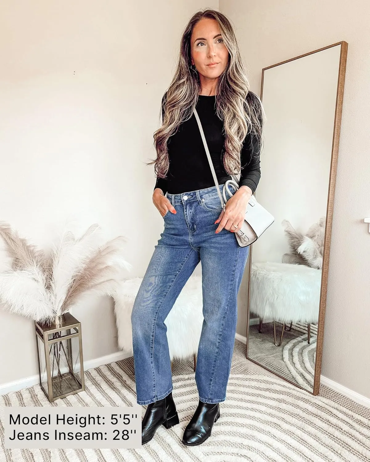 GRAPENT Straight Leg Jeans for Women High Waisted Trendy Ankle Length Forward Seams Stretchy Denim Pants Baggy Jeans