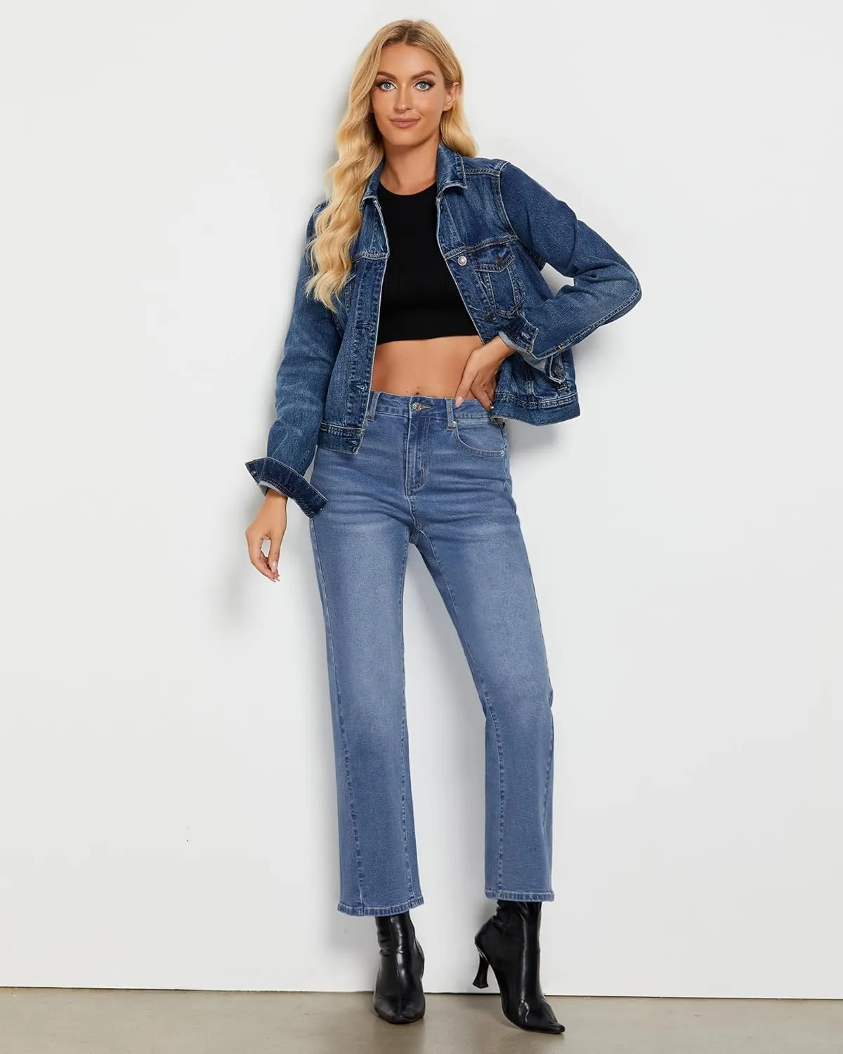 GRAPENT Straight Leg Jeans for Women High Waisted Trendy Ankle Length Forward Seams Stretchy Denim Pants Baggy Jeans