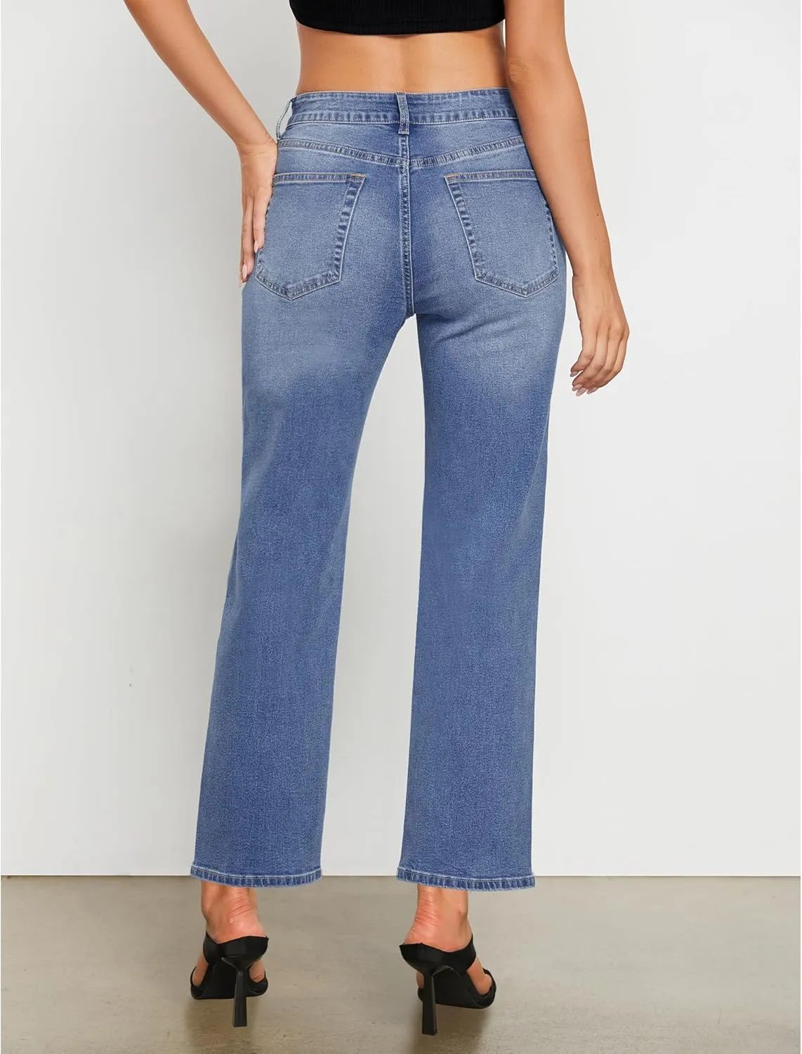 GRAPENT Straight Leg Jeans for Women High Waisted Trendy Ankle Length Forward Seams Stretchy Denim Pants Baggy Jeans