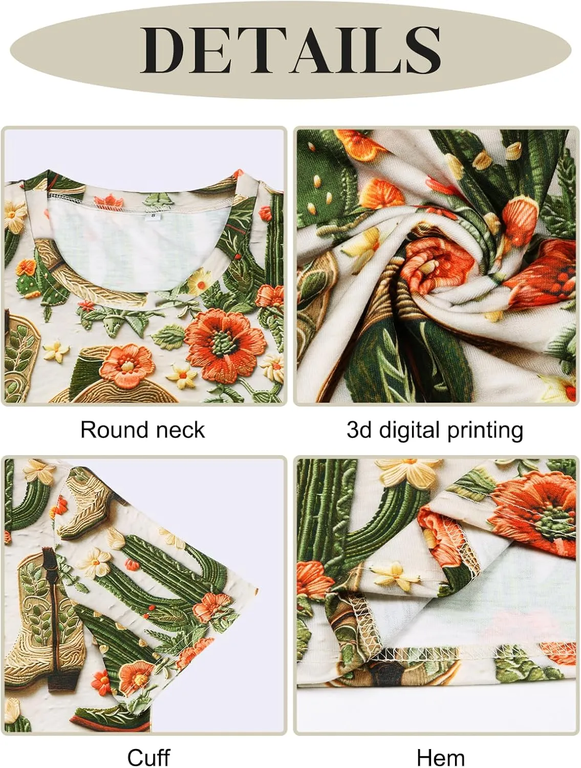 Graphic Shirts for Women Cactus Desert Graphic Tees Short Sleeve Tops