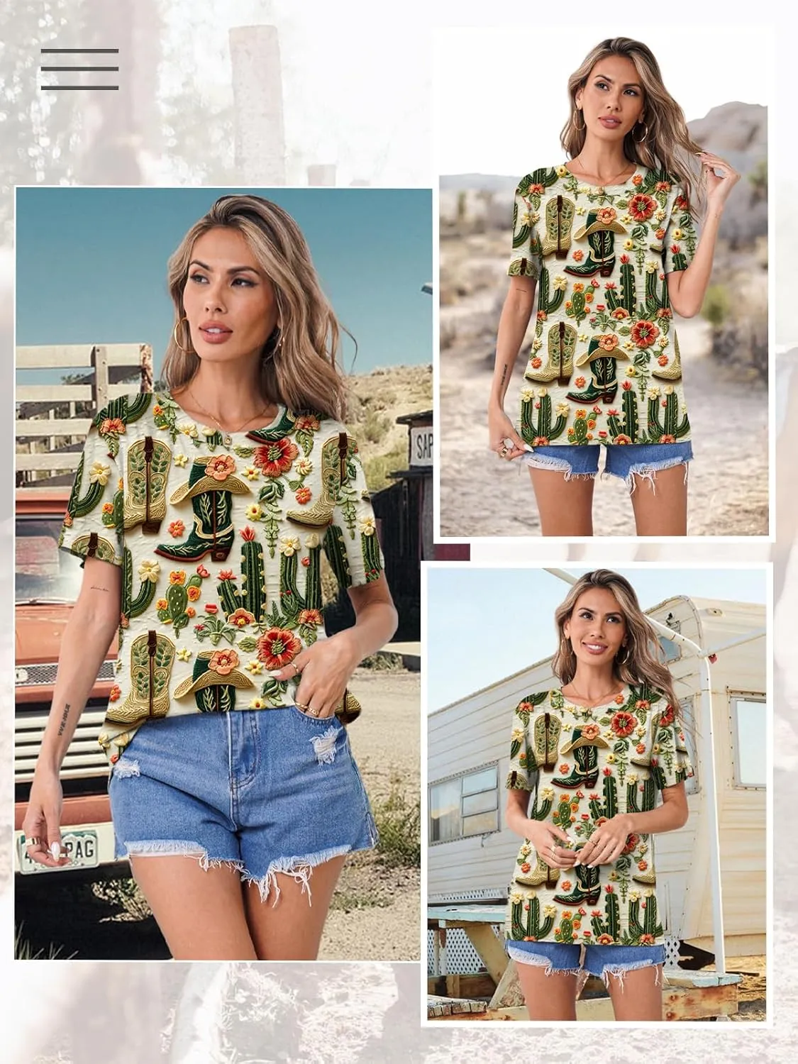 Graphic Shirts for Women Cactus Desert Graphic Tees Short Sleeve Tops