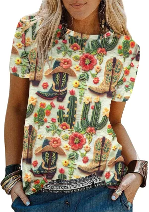Graphic Shirts for Women Cactus Desert Graphic Tees Short Sleeve Tops